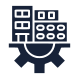 Factory buildings with gear icon
