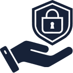 Hand holding security shield with padlock