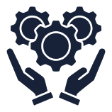 Hands holding three interconnected gears